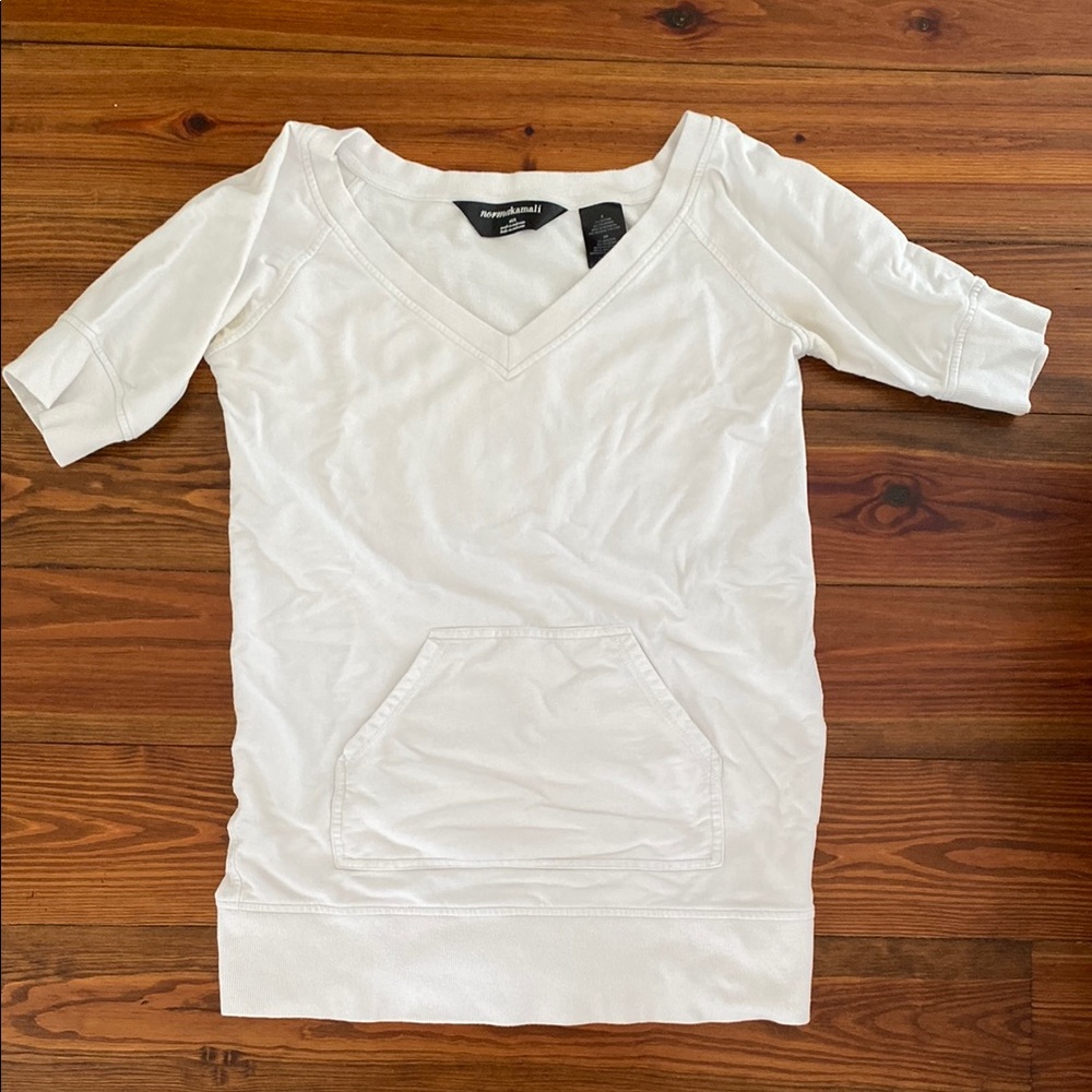 Rare Norma Kamali Stone V-Neck Sweatshirt 77% cotton